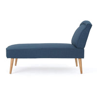 Chaise Lounger, 57 Inch, Modern, Brown Wood Frame, Navy Blue Fabric -BM320532