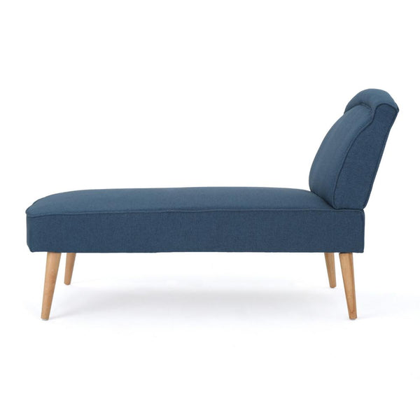 Chaise Lounger, 57 Inch, Modern, Brown Wood Frame, Navy Blue Fabric -BM320532