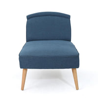 Chaise Lounger, 57 Inch, Modern, Brown Wood Frame, Navy Blue Fabric -BM320532
