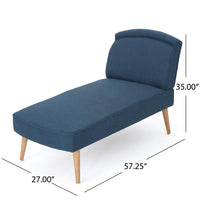 Chaise Lounger, 57 Inch, Modern, Brown Wood Frame, Navy Blue Fabric -BM320532