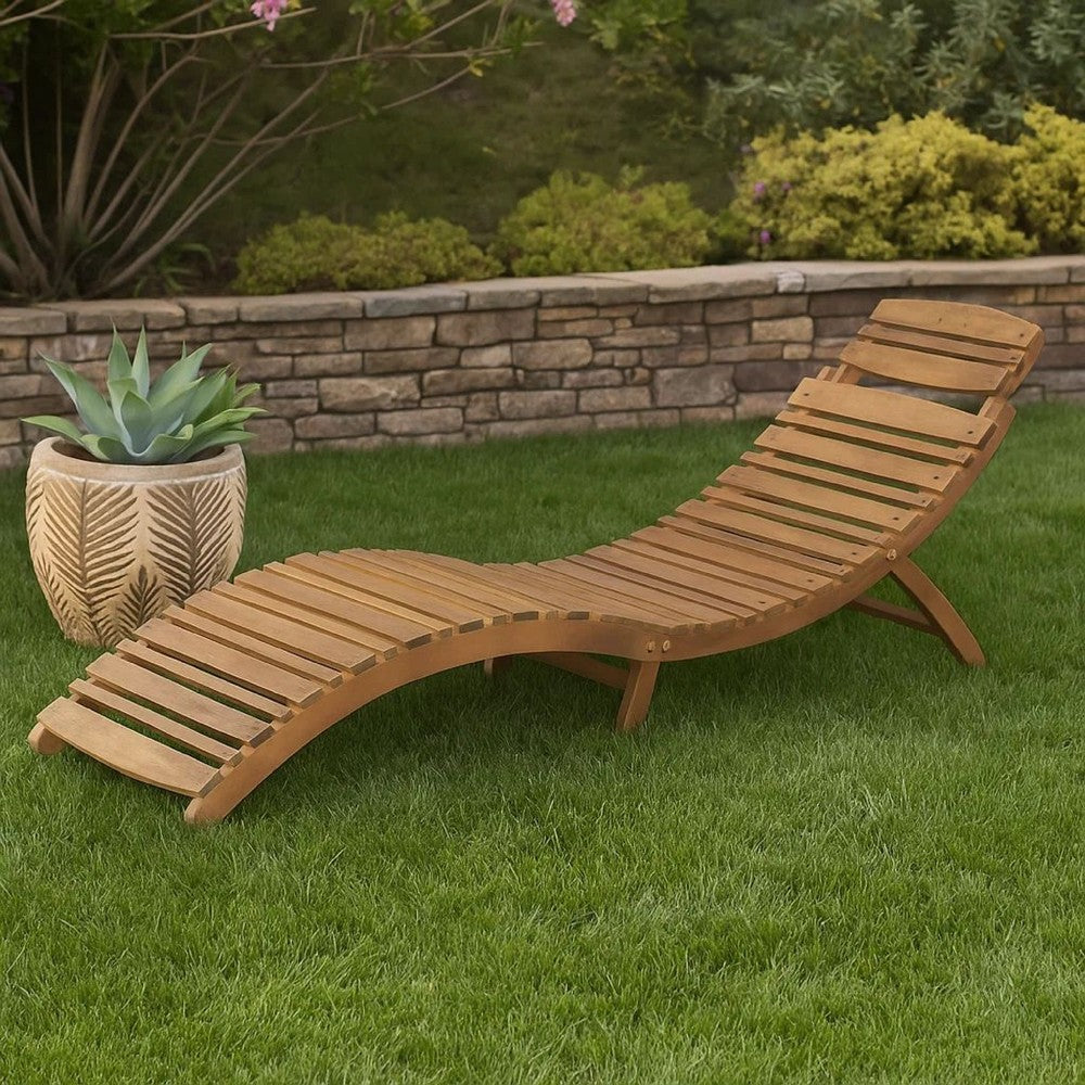 Hanie Foldable Chaise Lounger, Outdoor, Open Slatted in Brown Acacia Wood -BM320533