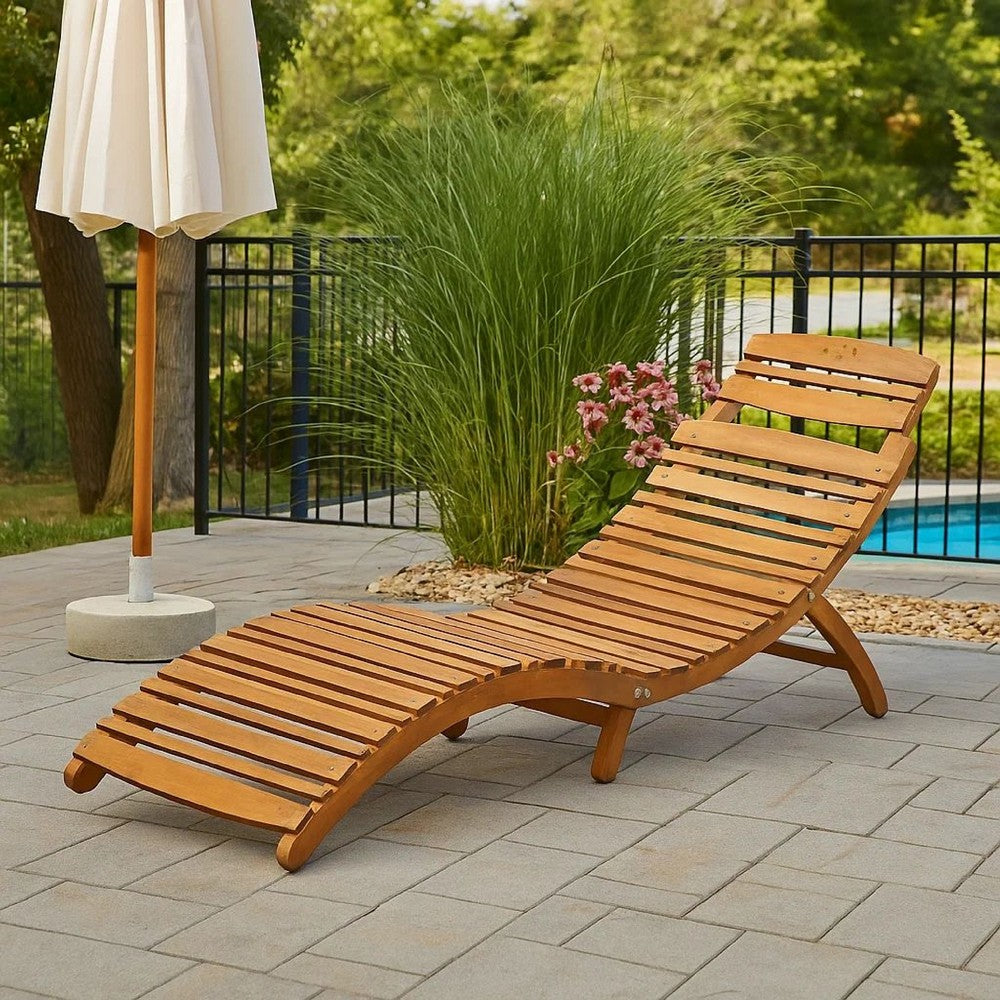 Hanie Foldable Chaise Lounger, Outdoor, Open Slatted in Brown Acacia Wood -BM320533