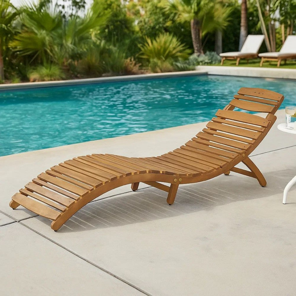 Hanie Foldable Chaise Lounger, Outdoor, Open Slatted in Brown Acacia Wood -BM320533