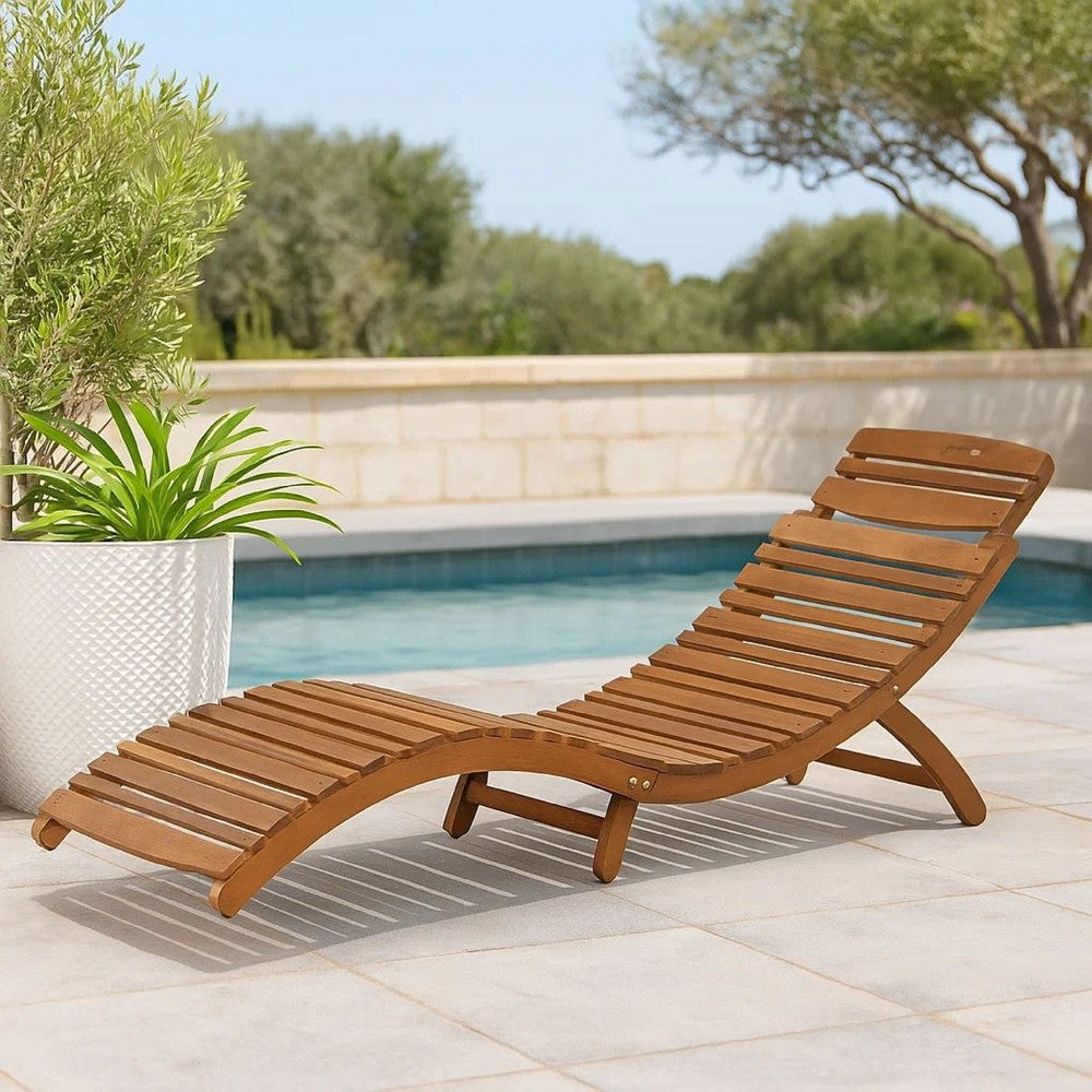 Hanie Foldable Chaise Lounger, Outdoor, Open Slatted in Brown Acacia Wood -BM320533