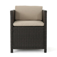Perie Outdoor Dining Chair Set of 2, Modern Iron and Dark Brown Wicker -BM320534