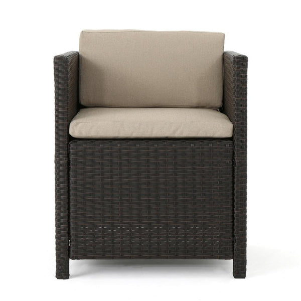 Perie Outdoor Dining Chair Set of 2, Modern Iron and Dark Brown Wicker -BM320534