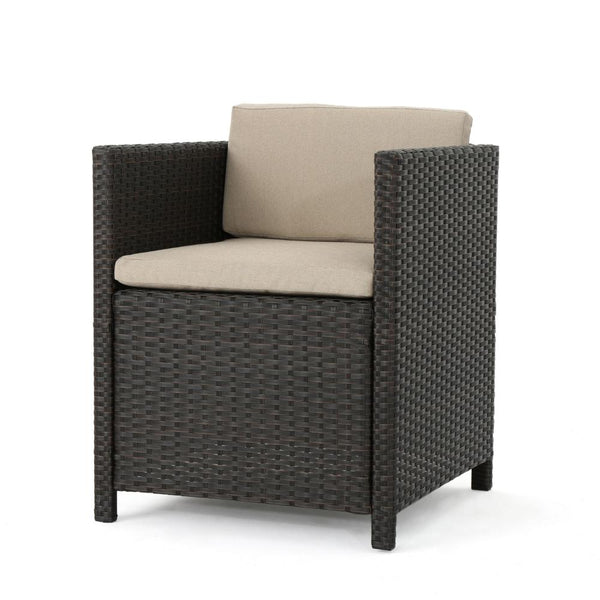 Perie Outdoor Dining Chair Set of 2, Modern Iron and Dark Brown Wicker