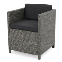Perie Outdoor Dining Chair Set of 2, Modern Style Iron and Dark Gray Wicker