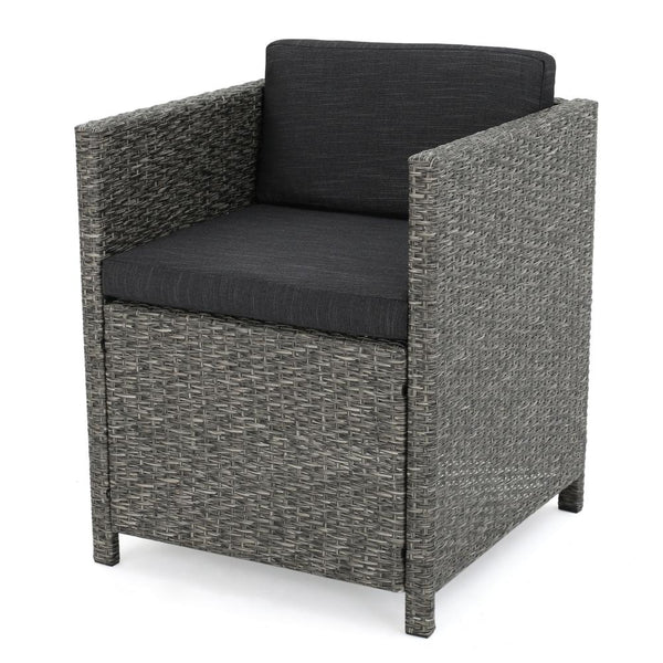 Perie Outdoor Dining Chair Set of 2, Modern Style Iron and Dark Gray Wicker