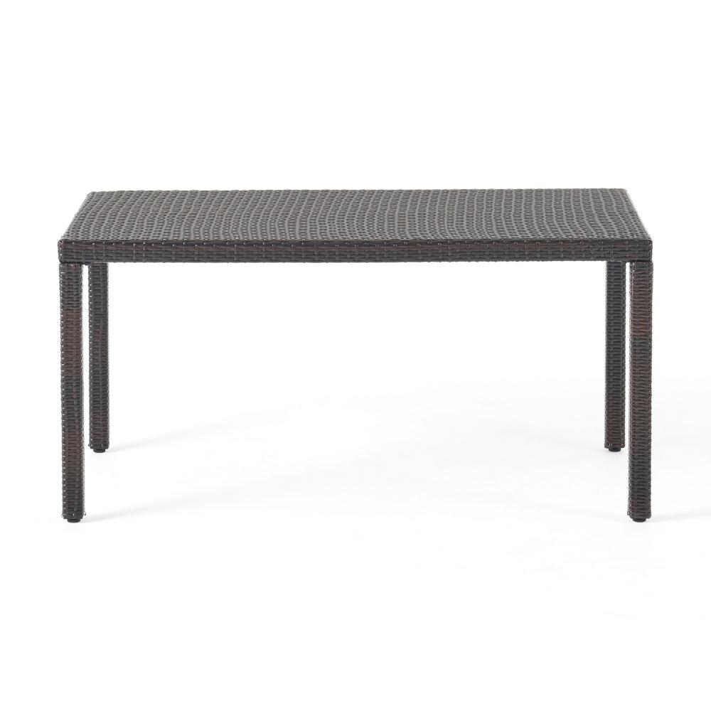 Roeh Outdoor Dining Table, 59 Inch Rectangular, Brown Rattan Wood, Iron -BM320536