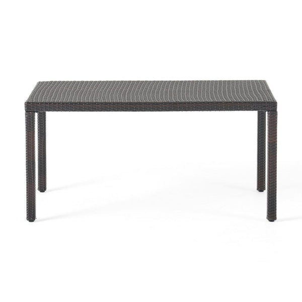 Roeh Outdoor Dining Table, 59 Inch Rectangular, Brown Rattan Wood, Iron -BM320536