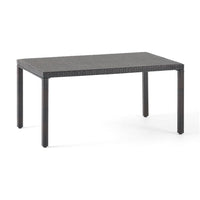 Roeh Outdoor Dining Table, 59 Inch Rectangular, Brown Rattan Wood, Iron