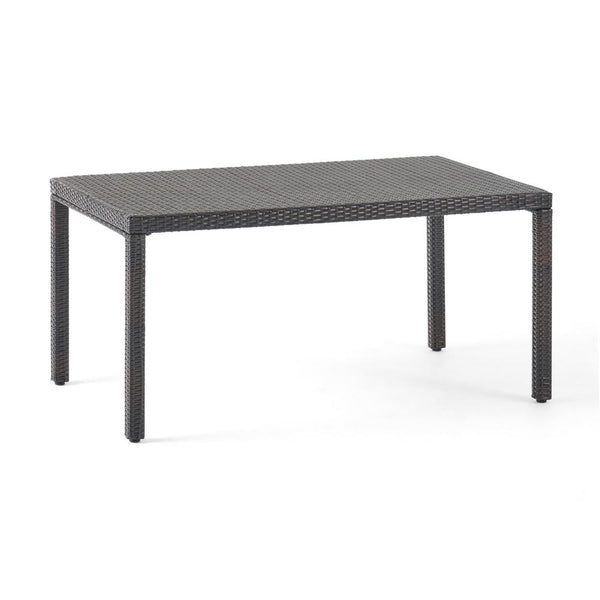 Roeh Outdoor Dining Table, 59 Inch Rectangular, Brown Rattan Wood, Iron