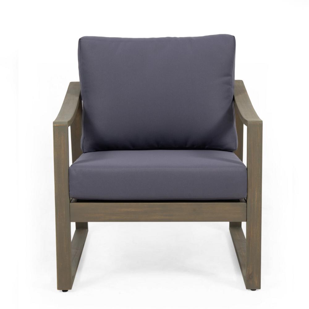 Outdoor Accent Chair, Slat Panels, Sloped Arms, Dark Gray Acacia Wood -BM320537