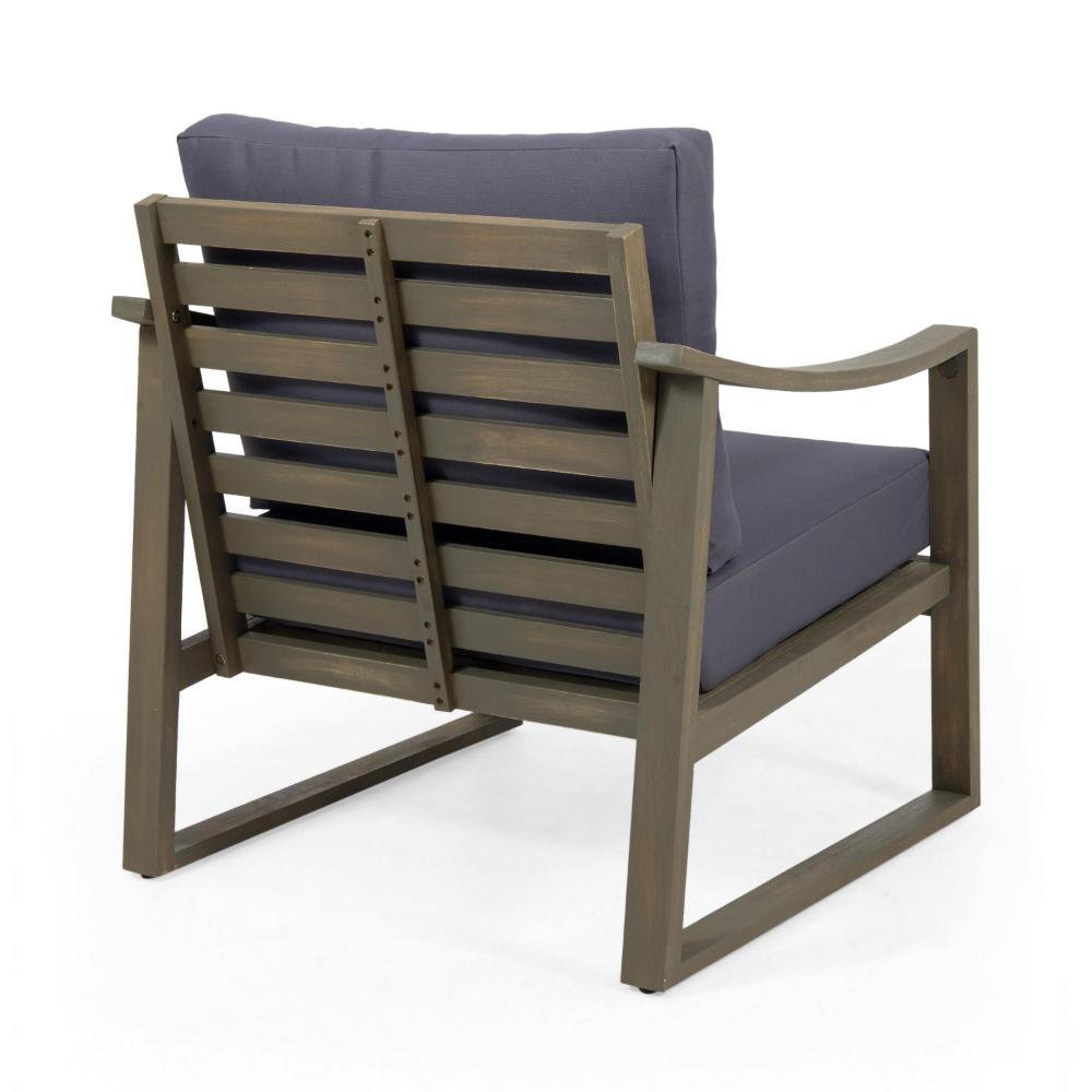 Outdoor Accent Chair, Slat Panels, Sloped Arms, Dark Gray Acacia Wood -BM320537