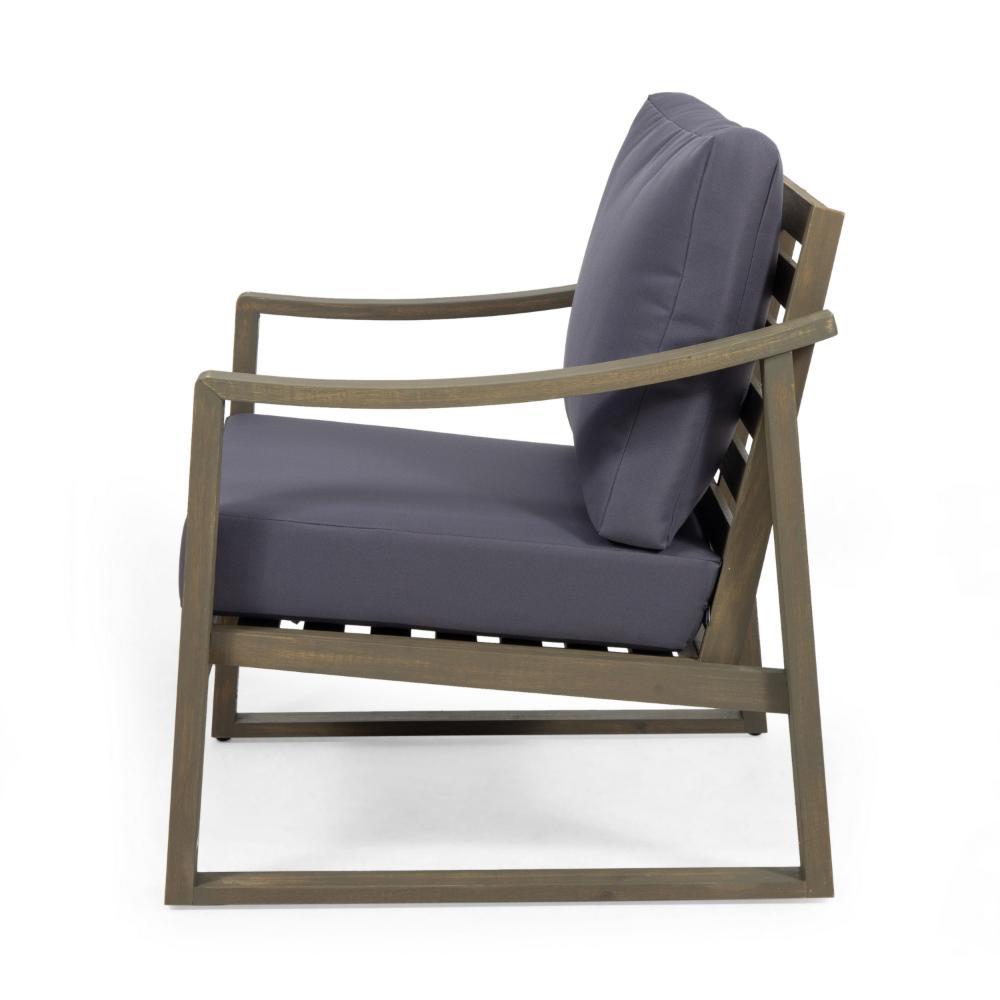 Outdoor Accent Chair, Slat Panels, Sloped Arms, Dark Gray Acacia Wood -BM320537
