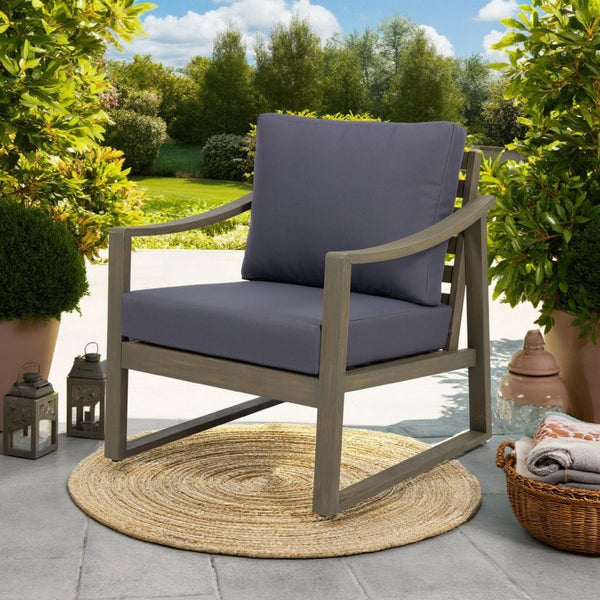 Outdoor Accent Chair, Slat Panels, Sloped Arms, Dark Gray Acacia Wood -BM320537