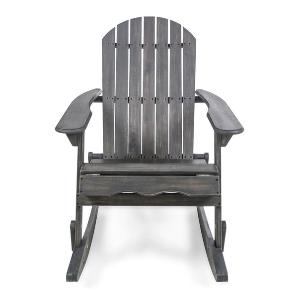 Outdoor Adirondack Rocking Chair, Slatted Back, Dark Gray Acacia Wood -BM320538