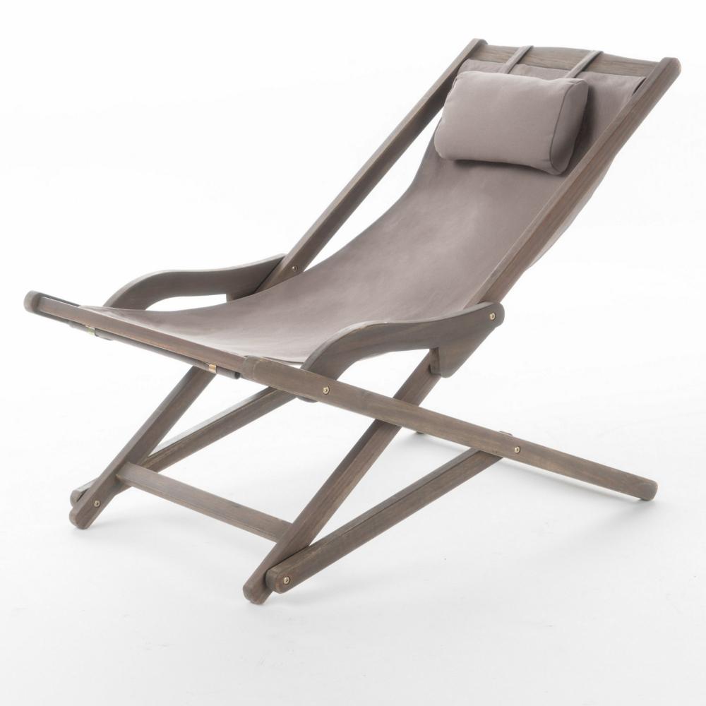 Mikki Portable Sling Chair Set of 2 with Pillows, Gray Polyester, Wood Base -BM320539