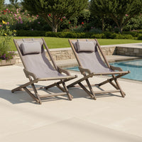 Mikki Portable Sling Chair Set of 2 with Pillows, Gray Polyester, Wood Base -BM320539