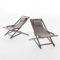 Mikki Portable Sling Chair Set of 2 with Pillows, Gray Polyester, Wood Base