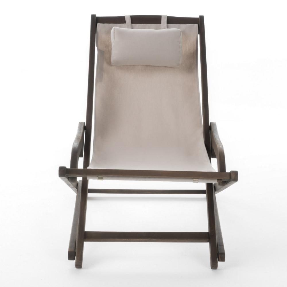 Mikki Portable Sling Chair Set of 2 with Pillows, Beige Polyester, Wood -BM320540