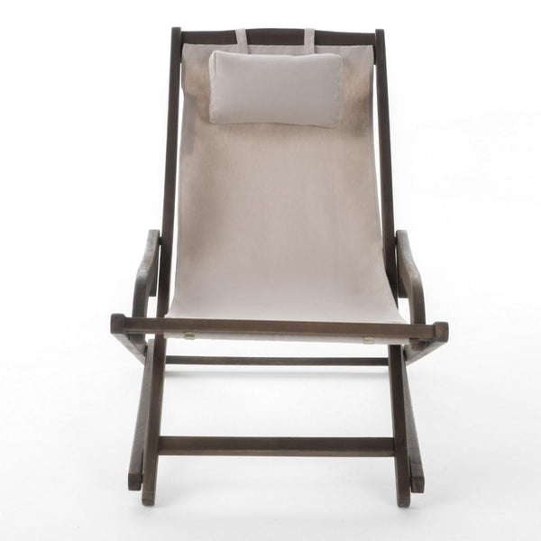 Mikki Portable Sling Chair Set of 2 with Pillows, Beige Polyester, Wood -BM320540