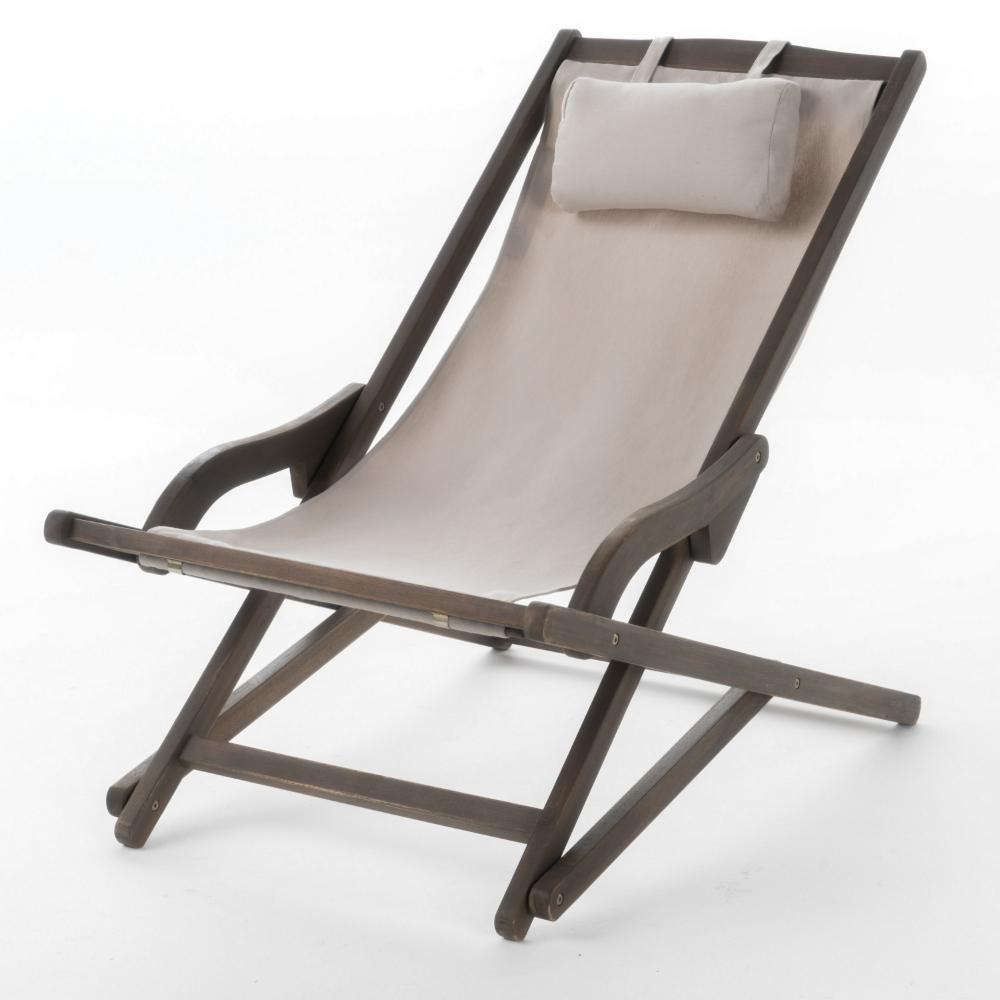 Mikki Portable Sling Chair Set of 2 with Pillows, Beige Polyester, Wood -BM320540