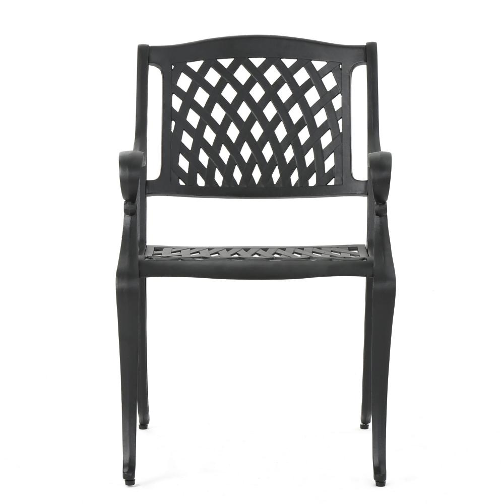 Cay Outdoor Dining Chair Set of 2, Mesh Style Back, Black Cast Aluminium -BM320542