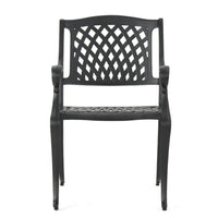 Cay Outdoor Dining Chair Set of 2, Mesh Style Back, Black Cast Aluminium -BM320542