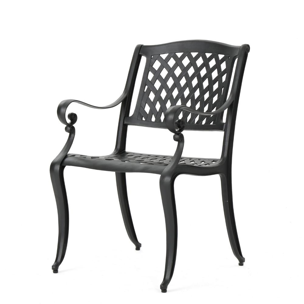 Cay Outdoor Dining Chair Set of 2, Mesh Style Back, Black Cast Aluminium -BM320542