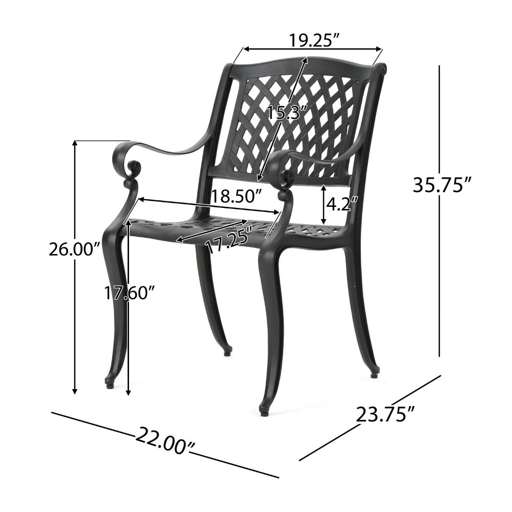 Cay Outdoor Dining Chair Set of 2, Mesh Style Back, Black Cast Aluminium -BM320542