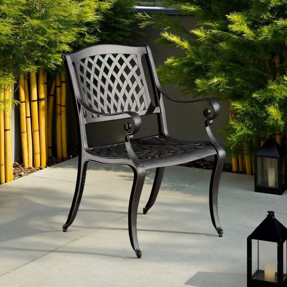 Cay Outdoor Dining Chair Set of 2, Mesh Style Back, Black Cast Aluminium -BM320542