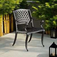 Cay Outdoor Dining Chair Set of 2, Mesh Style Back, Black Cast Aluminium -BM320542