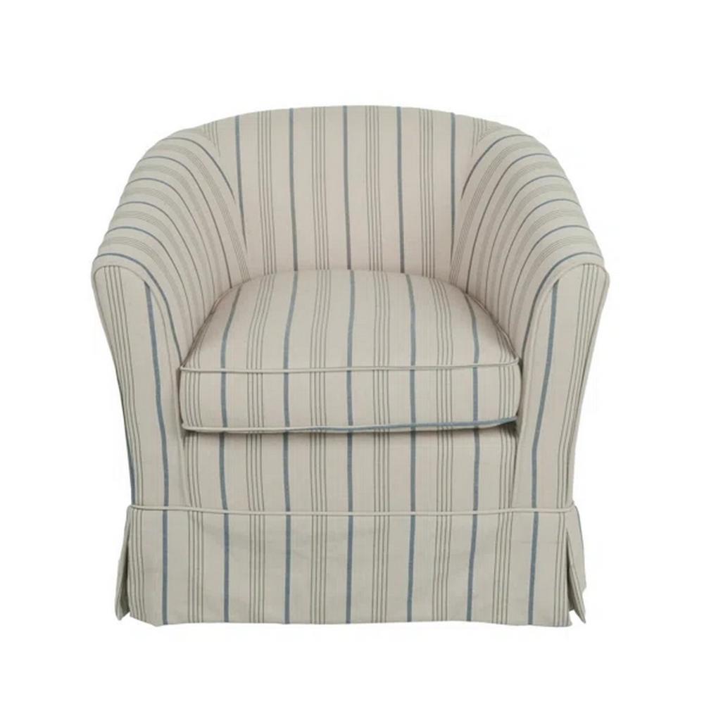 Accent Swivel Chair, Modern Round Barrel Back, Soft White Gray Fabric -BM320543