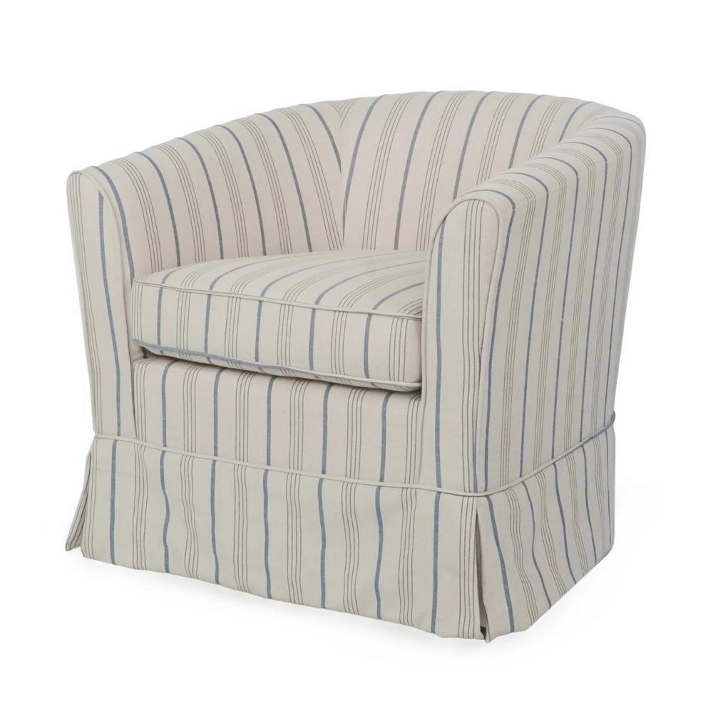 Accent Swivel Chair, Modern Round Barrel Back, Soft White Gray Fabric -BM320543