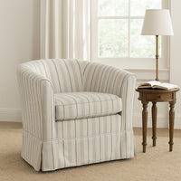 Accent Swivel Chair, Modern Round Barrel Back, Soft White Gray Fabric -BM320543