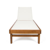 Liam Outdoor Chaise Lounger, Ergonomic White Mesh Seat, Brown Acacia Wood -BM320544