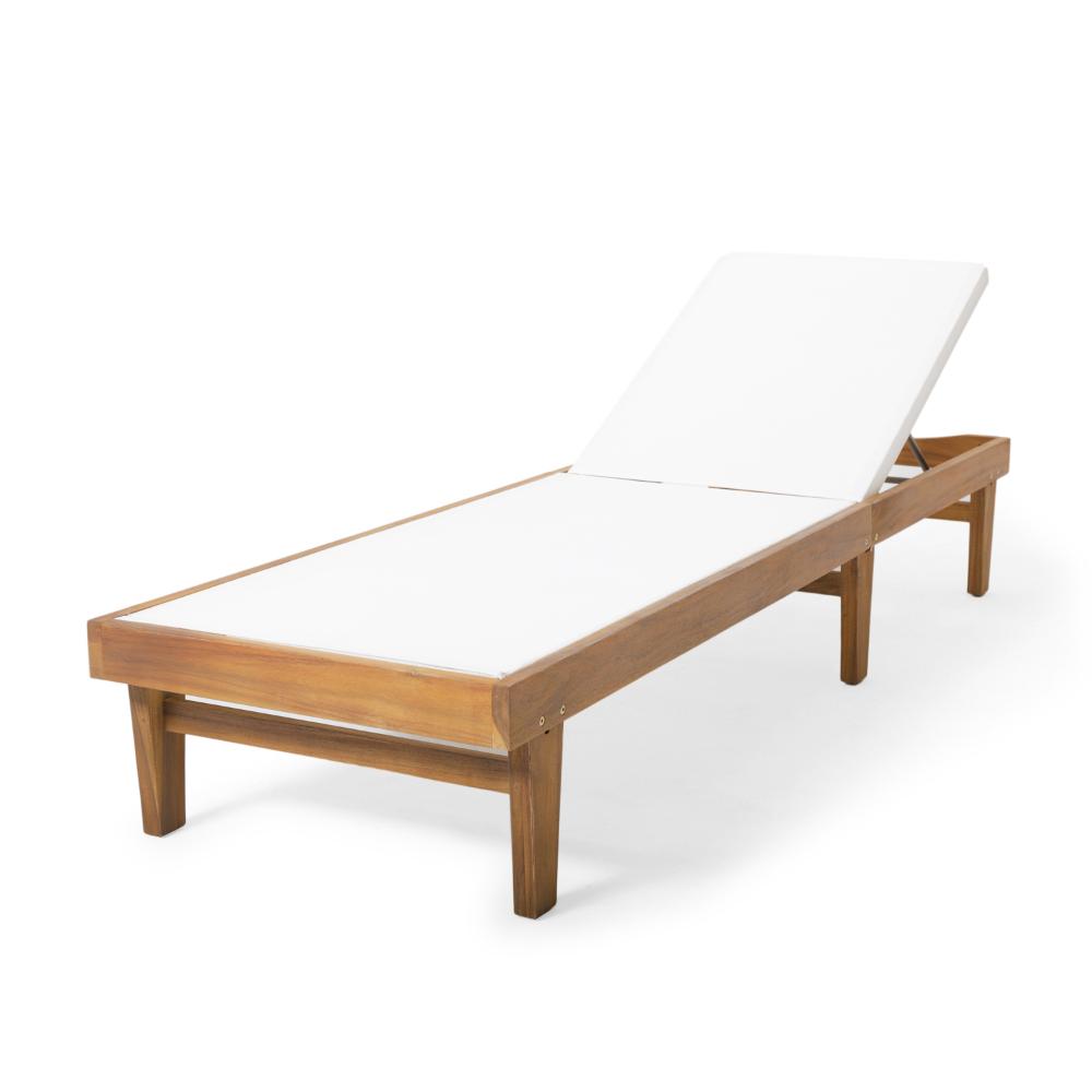 Liam Outdoor Chaise Lounger, Ergonomic White Mesh Seat, Brown Acacia Wood -BM320544