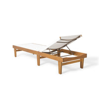 Liam Outdoor Chaise Lounger, Ergonomic White Mesh Seat, Brown Acacia Wood -BM320544