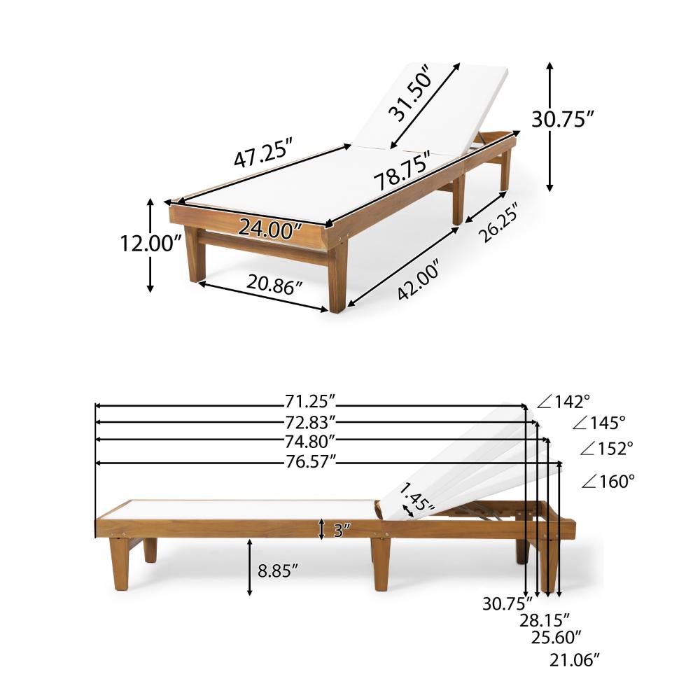 Liam Outdoor Chaise Lounger, Ergonomic White Mesh Seat, Brown Acacia Wood -BM320544
