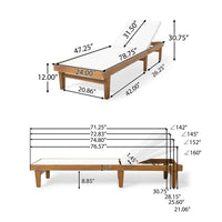 Liam Outdoor Chaise Lounger, Ergonomic White Mesh Seat, Brown Acacia Wood -BM320544