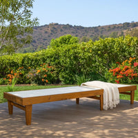 Liam Outdoor Chaise Lounger, Ergonomic White Mesh Seat, Brown Acacia Wood -BM320544