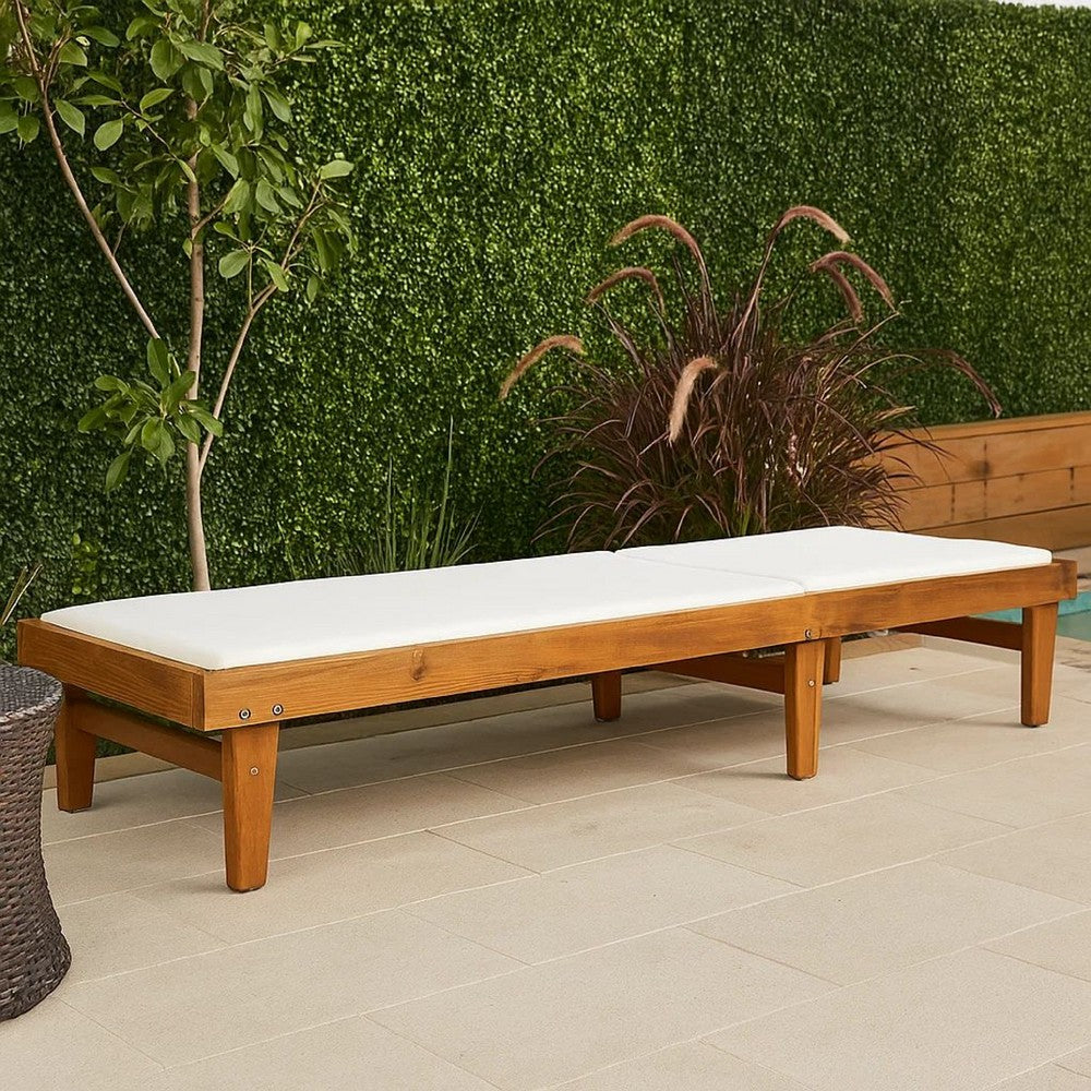 Liam Outdoor Chaise Lounger, Ergonomic White Mesh Seat, Brown Acacia Wood -BM320544