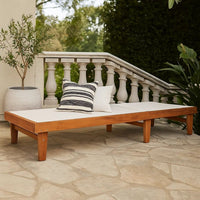 Liam Outdoor Chaise Lounger, Ergonomic White Mesh Seat, Brown Acacia Wood -BM320544