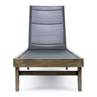 Liam Outdoor Chaise Lounger, 78 Inch Mesh Seat, Dark Gray Acacia Wood Frame -BM320545