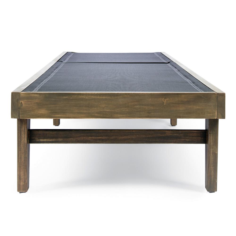 Liam Outdoor Chaise Lounger, 78 Inch Mesh Seat, Dark Gray Acacia Wood Frame -BM320545