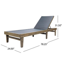 Liam Outdoor Chaise Lounger, 78 Inch Mesh Seat, Dark Gray Acacia Wood Frame -BM320545