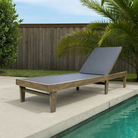 Liam Outdoor Chaise Lounger, 78 Inch Mesh Seat, Dark Gray Acacia Wood Frame -BM320545