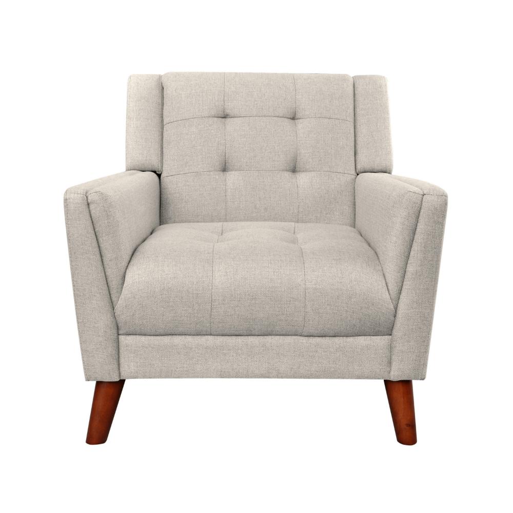 Accent Armchair, Tufted Back Flared Arms, Tapered Wood Legs, Beige Fabric -BM320548